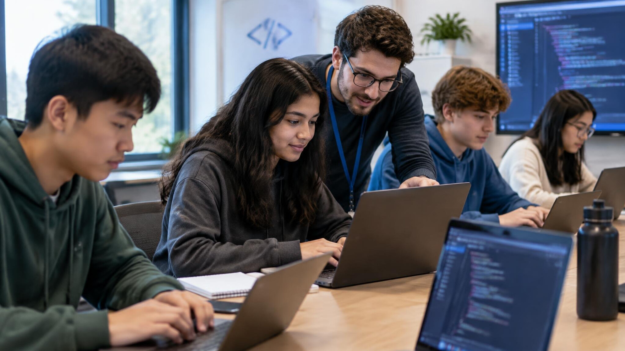 students in coding class