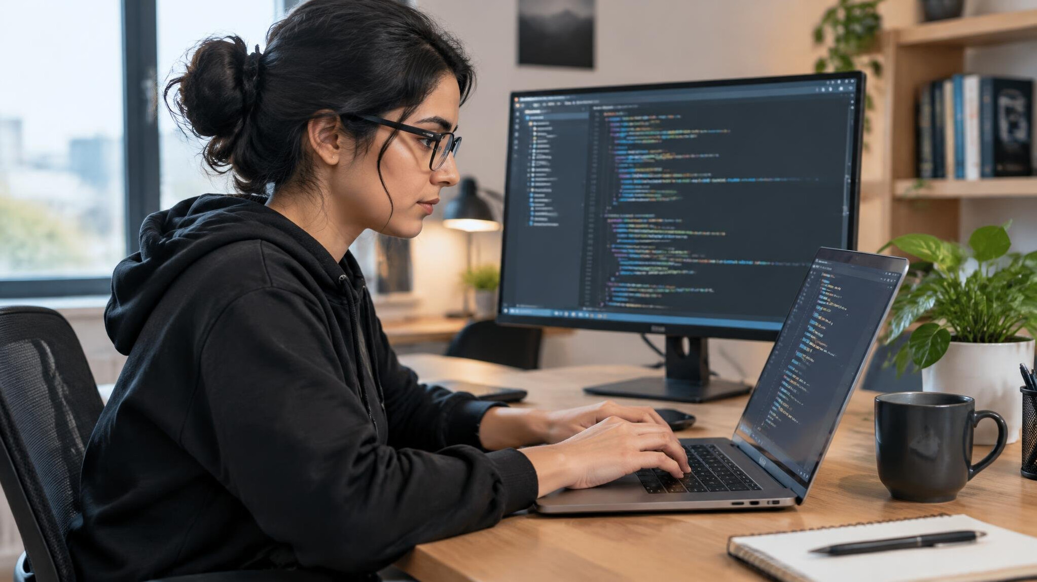 woman programmer at desk